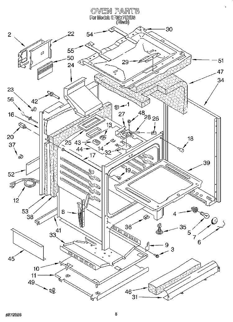 OVEN Diagram and Parts List for SF387PEYB8  Whirlpool Range