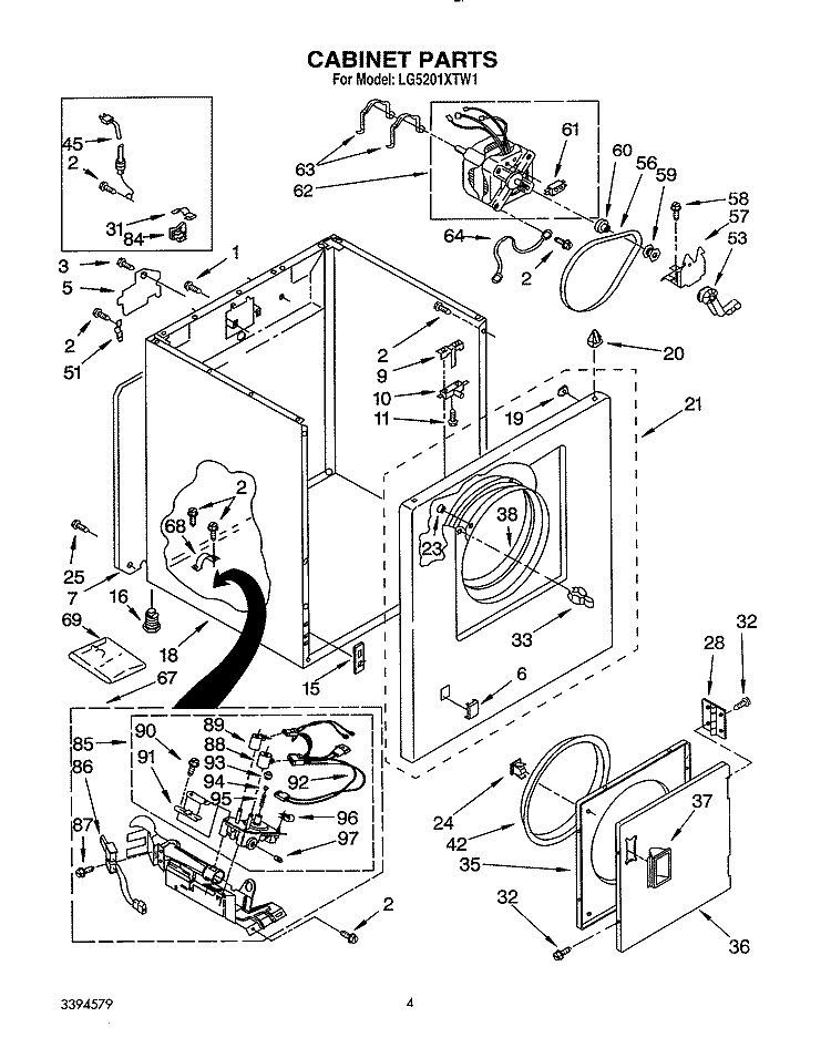 CABINET Diagram and Parts List for LG5201XTW1  Whirlpool Dryer