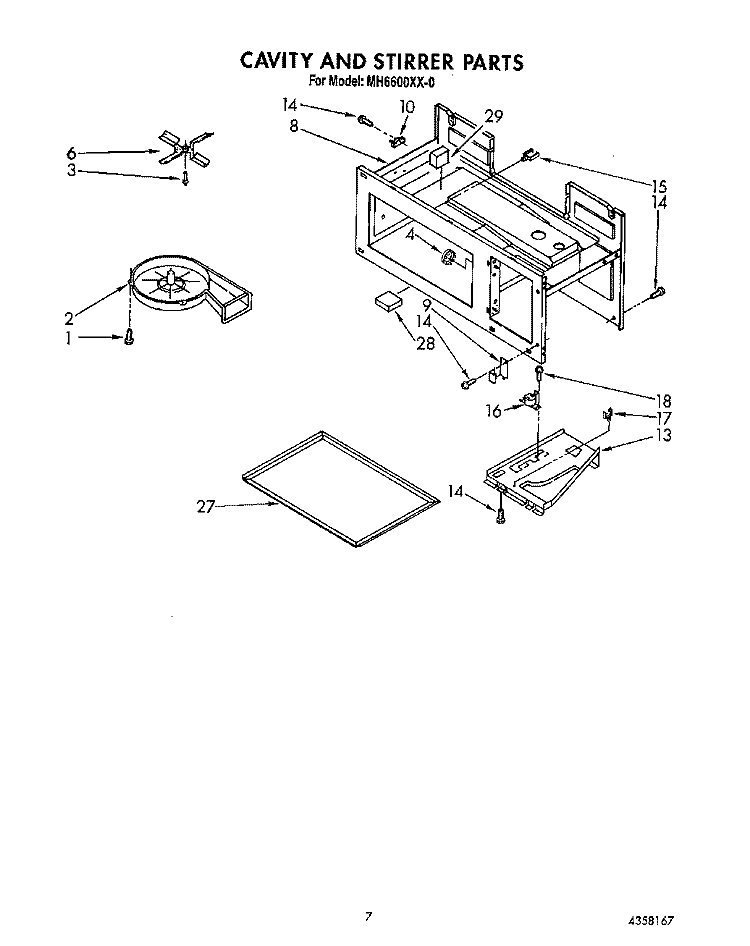 CAVITY AND STIRRER Diagram and Parts List for MH6600XX0  Whirlpool Microwave