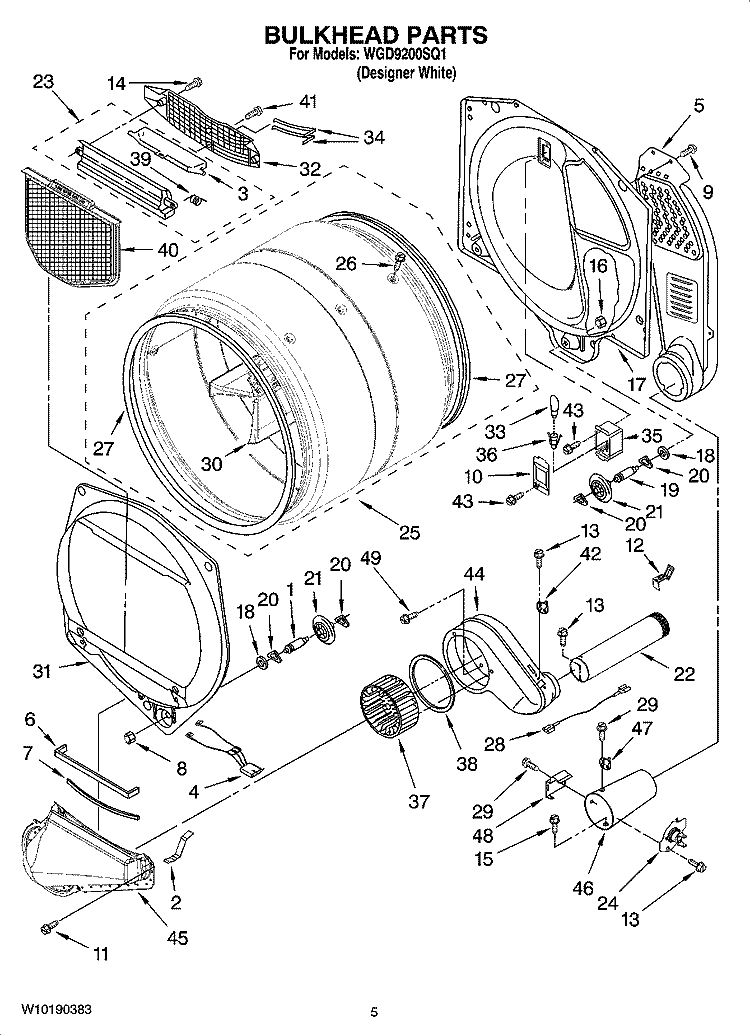 BULKHEAD PARTS Diagram and Parts List for WGD9200SQ1  Whirlpool Dryer