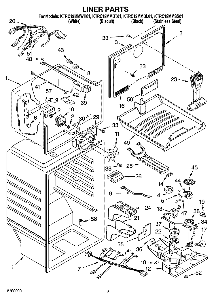 LINER PARTS Diagram and Parts List for KTRC19MMSS01  KitchenAid Refrigerator