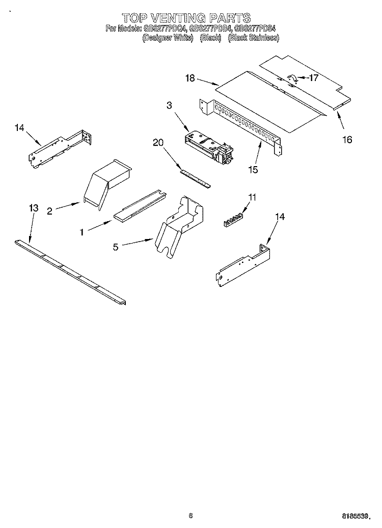 TOP VENTING, OPTIONAL Diagram and Parts List for GBS277PDQ4  Whirlpool Wall Oven