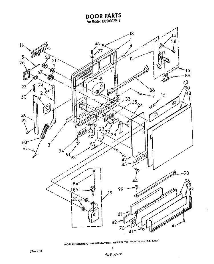 DOOR Diagram and Parts List for DU9000XR9  Whirlpool Dishwasher