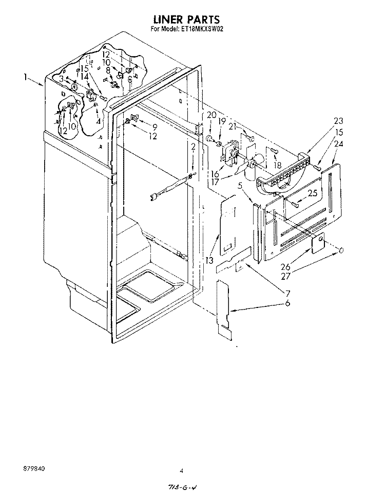 LINER Diagram and Parts List for ET18MKXSW02  Whirlpool Refrigerator