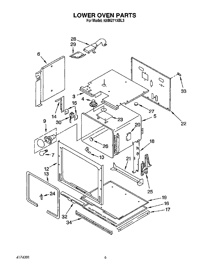 LOWER OVEN Diagram and Parts List for KEBI271XBL3  KitchenAid Wall Oven