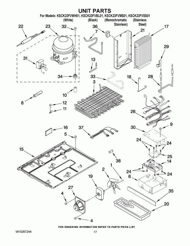 UNIT PARTS Diagram and Parts List for KSCK23FVMS01  KitchenAid Refrigerator