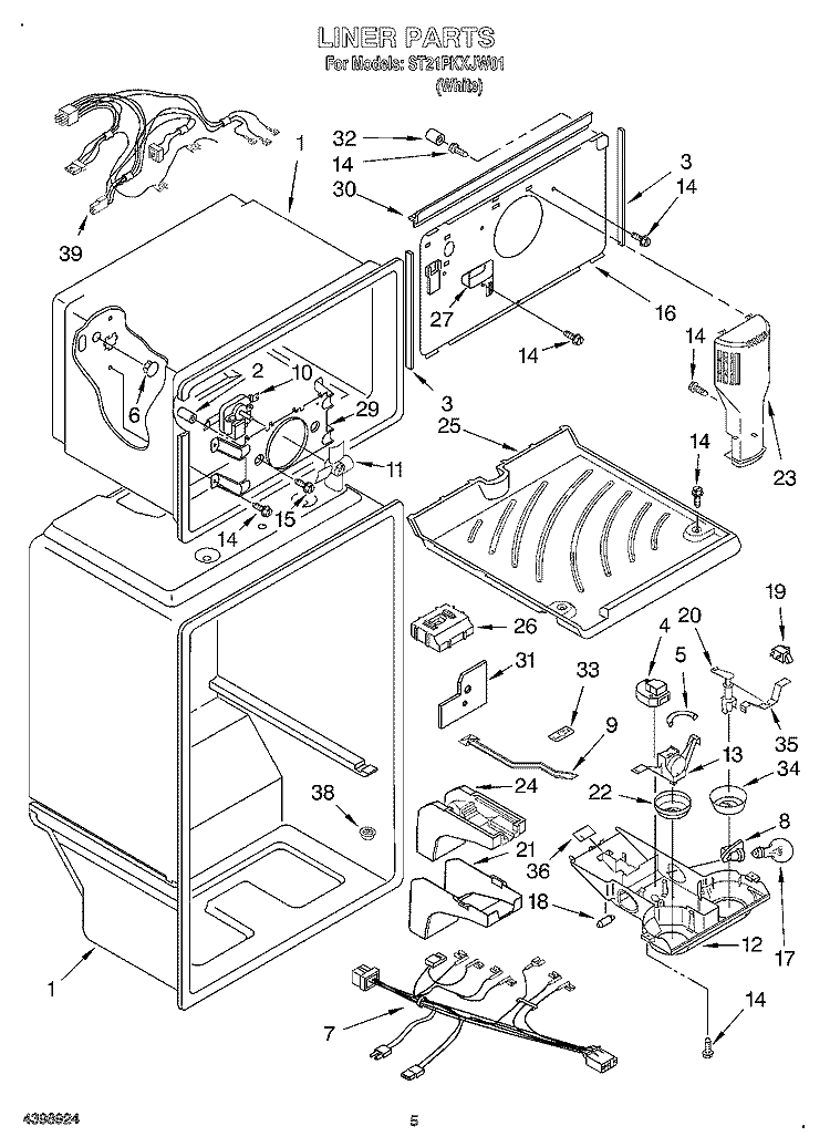 LINER Diagram and Parts List for ST21PKXJW01  Whirlpool Refrigerator