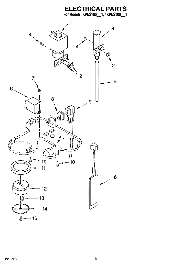 ELECTRICAL PARTS Diagram and Parts List for 4KPES100PM1  KitchenAid Coffee Maker