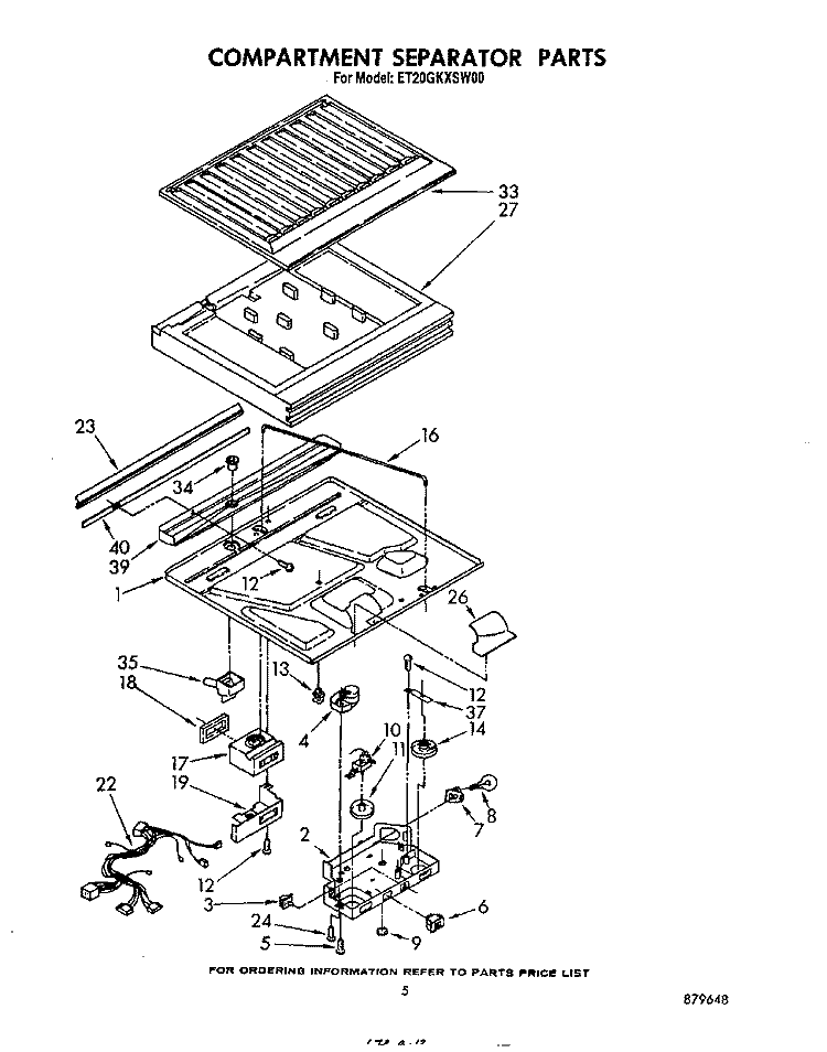 COMPARTMENT SEPARATOR Diagram and Parts List for ET20GKXSW00  Whirlpool Refrigerator