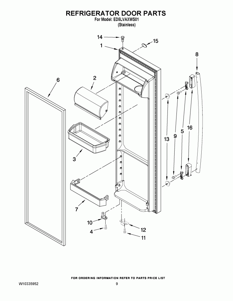 REFRIGERATOR DOOR PARTS Diagram and Parts List for ED5LVAXWS01  Whirlpool Refrigerator