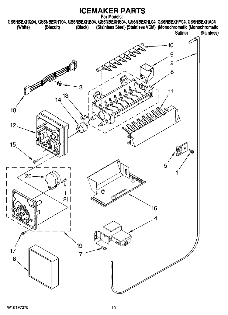 ICEMAKER PARTS, OPTIONAL PARTS (NOT INCLUDED) Diagram and Parts List for GS6NBEXRY04  Whirlpool Refrigerator