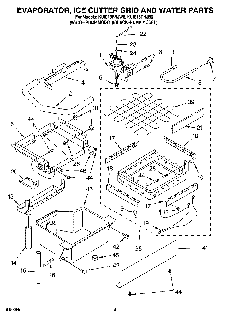 EVAPORATOR ICE CUTTER GRID AND WATER PARTS Diagram and Parts List for KUIS18PNJB5  KitchenAid Ice Maker