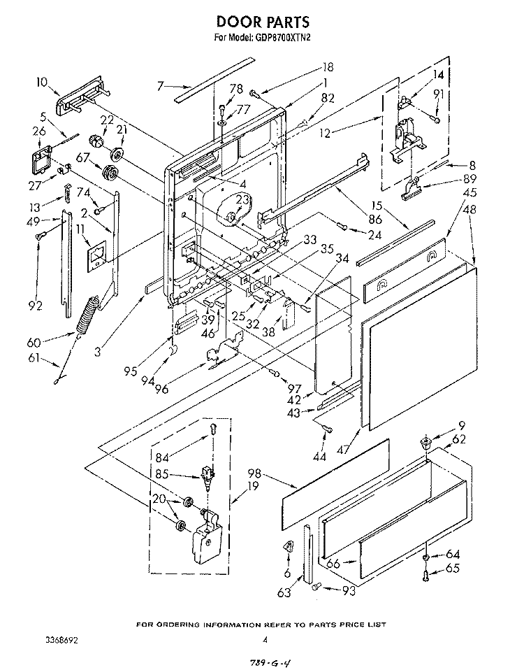 DOOR Diagram and Parts List for GDP8700XTN2  Whirlpool Dishwasher