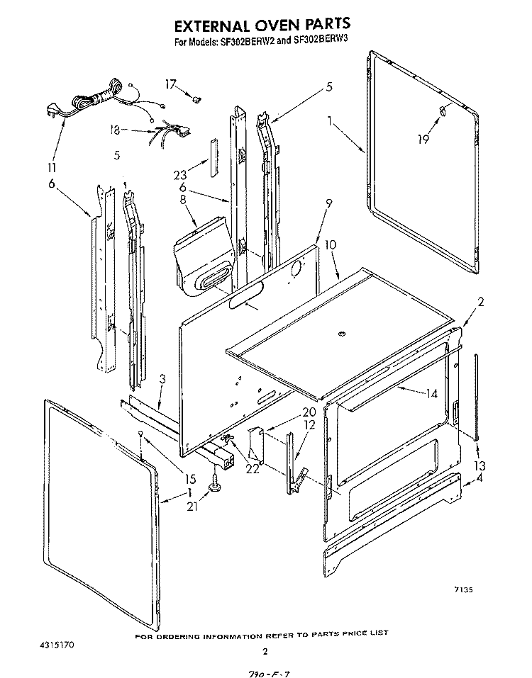 EXTERNAL OVEN Diagram and Parts List for SF302BERW2  Whirlpool Range