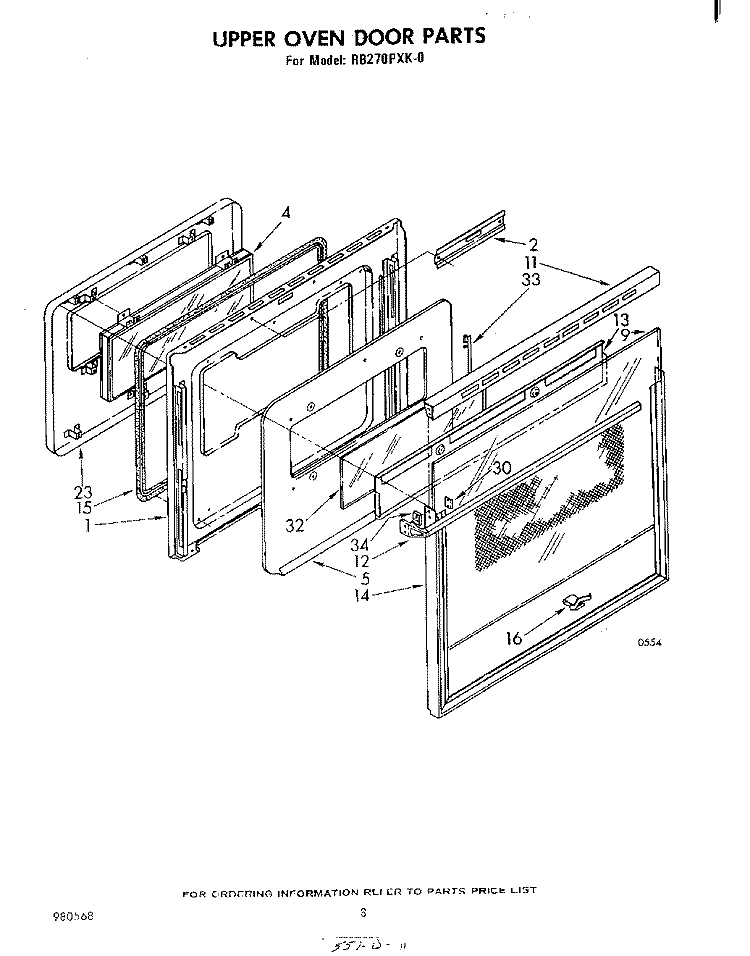 UPPER OVEN DOOR Diagram and Parts List for RB270PXK0  Whirlpool Wall Oven