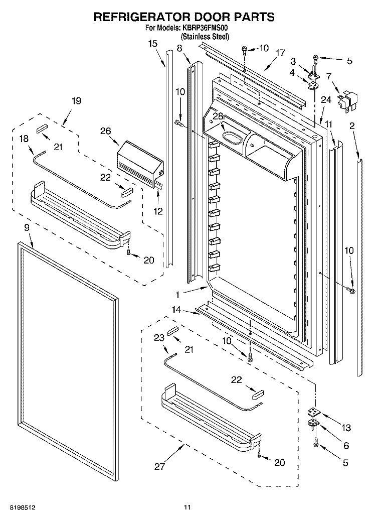 REFRIGERATOR DOOR PARTS Diagram and Parts List for KBRP36FMS00  KitchenAid Refrigerator