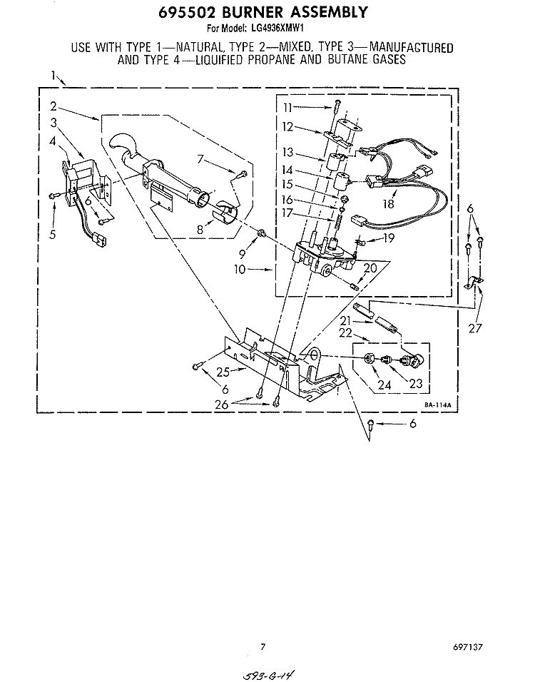 695502 BURNER Diagram and Parts List for LG4936XMW1  Whirlpool Dryer