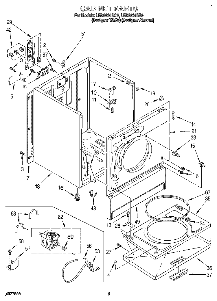 SECTION Diagram and Parts List for LEV6634DZ0  Whirlpool Dryer