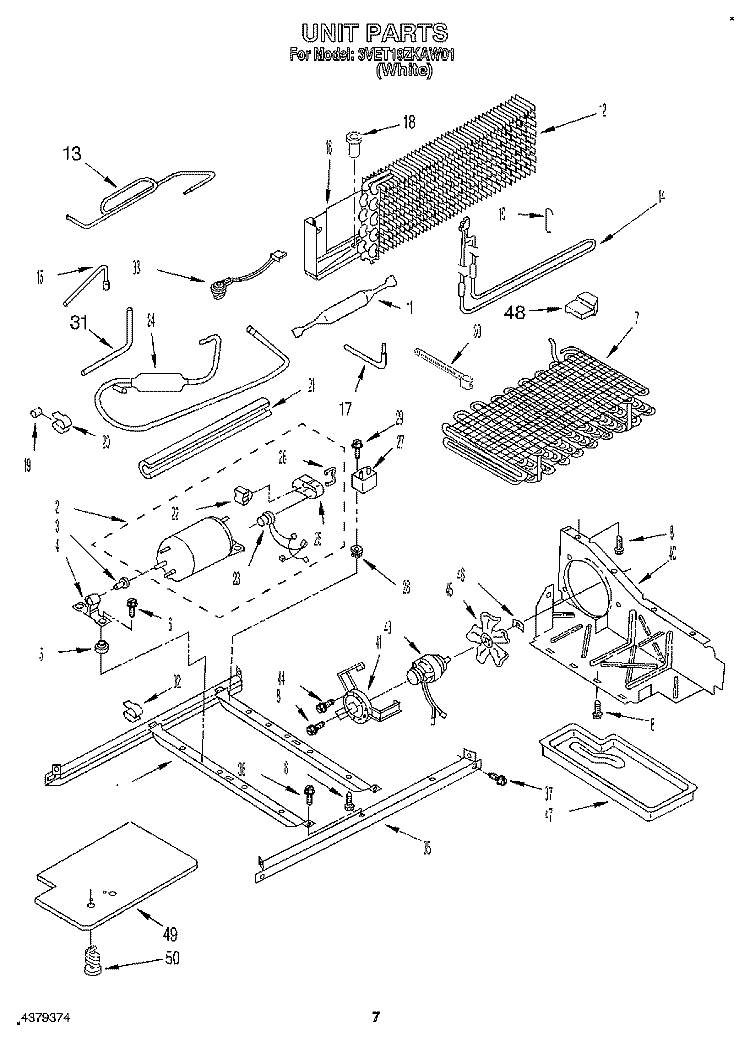 UNIT Diagram and Parts List for 3VET19ZKAW01  Whirlpool Refrigerator
