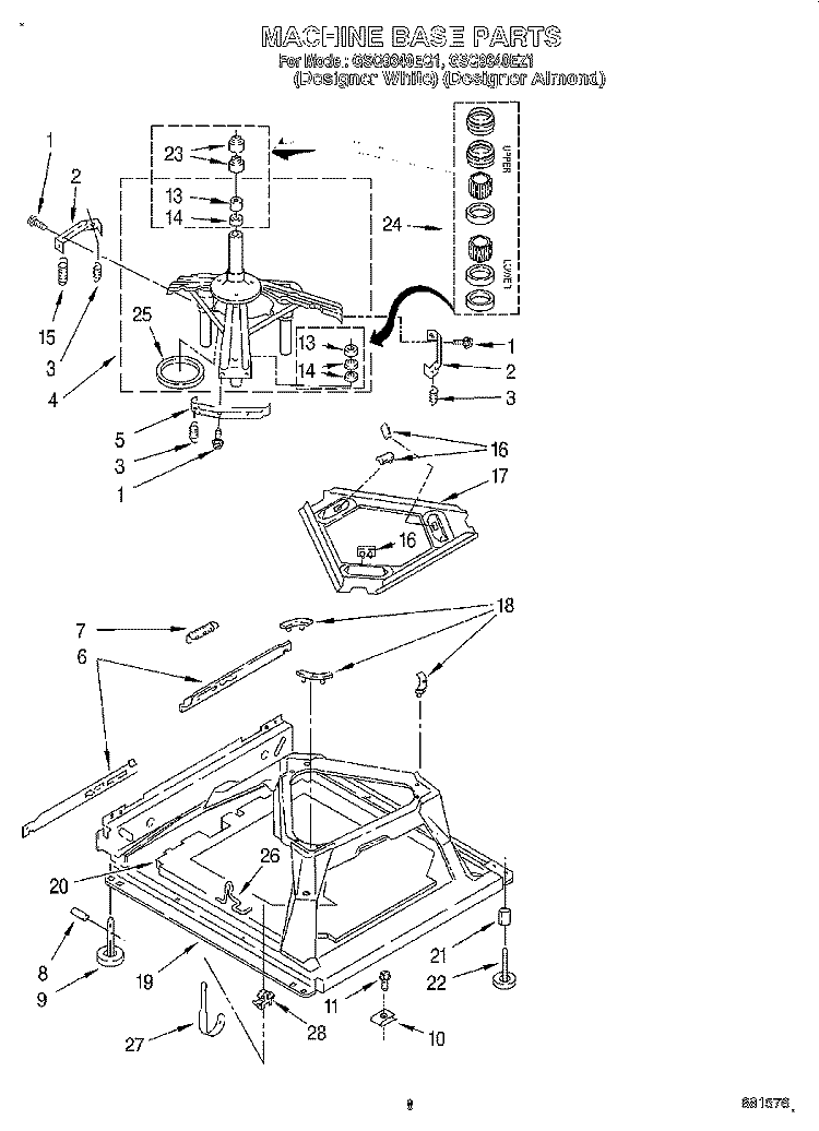 MACHINE BASE Diagram and Parts List for GSQ9340EQ1  Whirlpool Washer