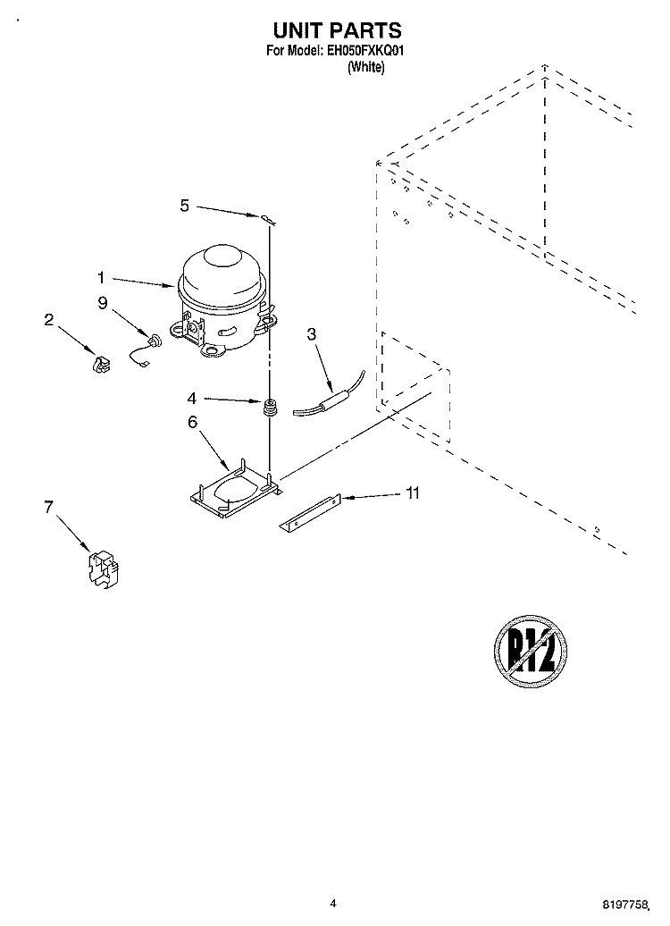 SECTION Diagram and Parts List for EH050FXKQ01  Whirlpool Freezer