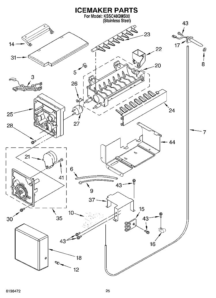 ICEMAKER PARTS Diagram and Parts List for KSSC48QMS00  KitchenAid Refrigerator