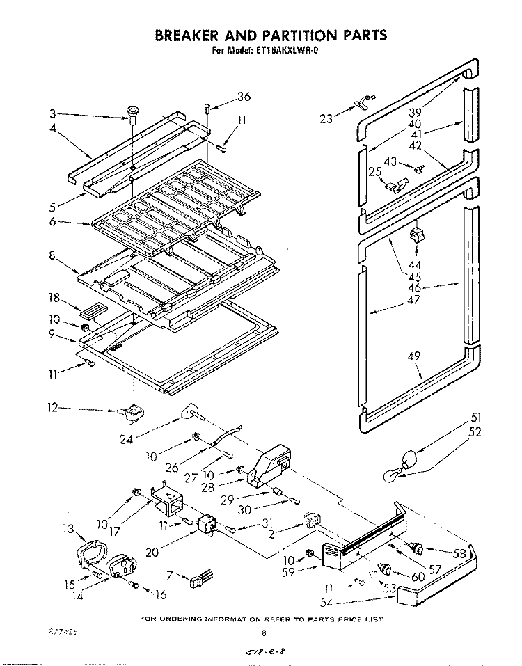 BREAKER AND PARTITION Diagram and Parts List for ET16AKXLWR0  Whirlpool Refrigerator