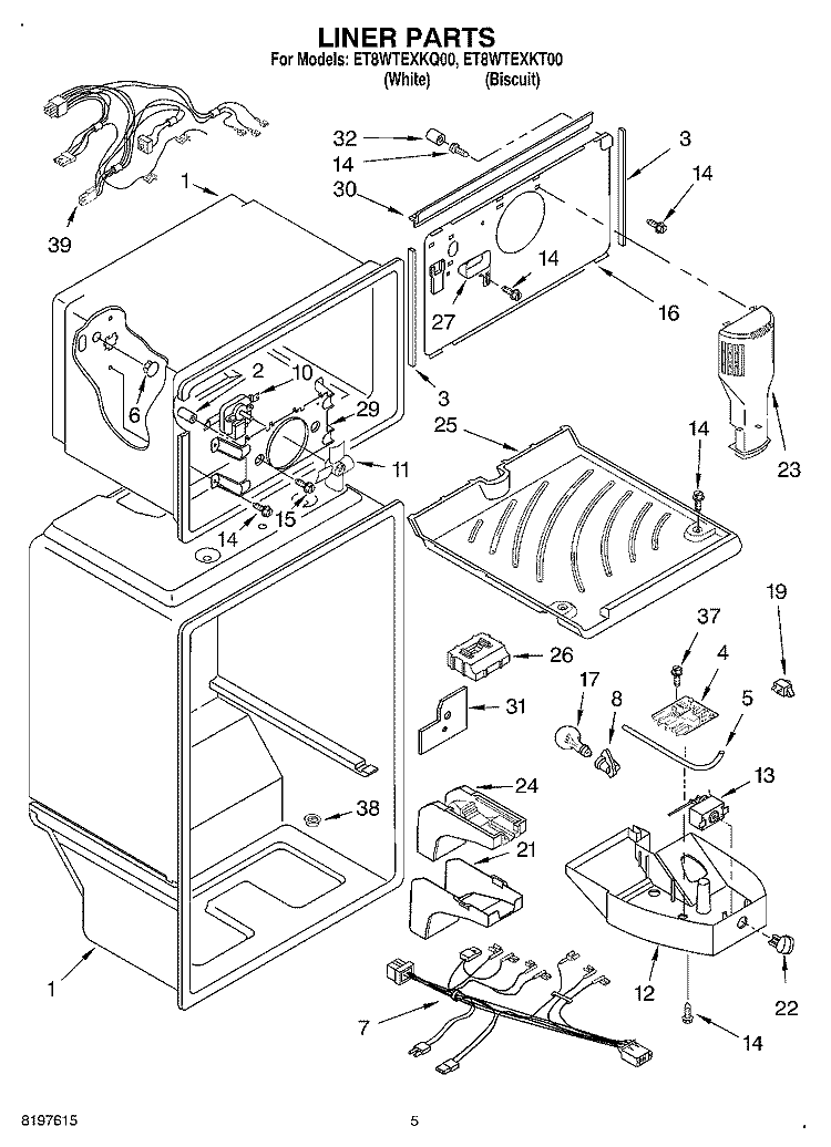 LINER Diagram and Parts List for ET8WTEXKT00  Whirlpool Refrigerator