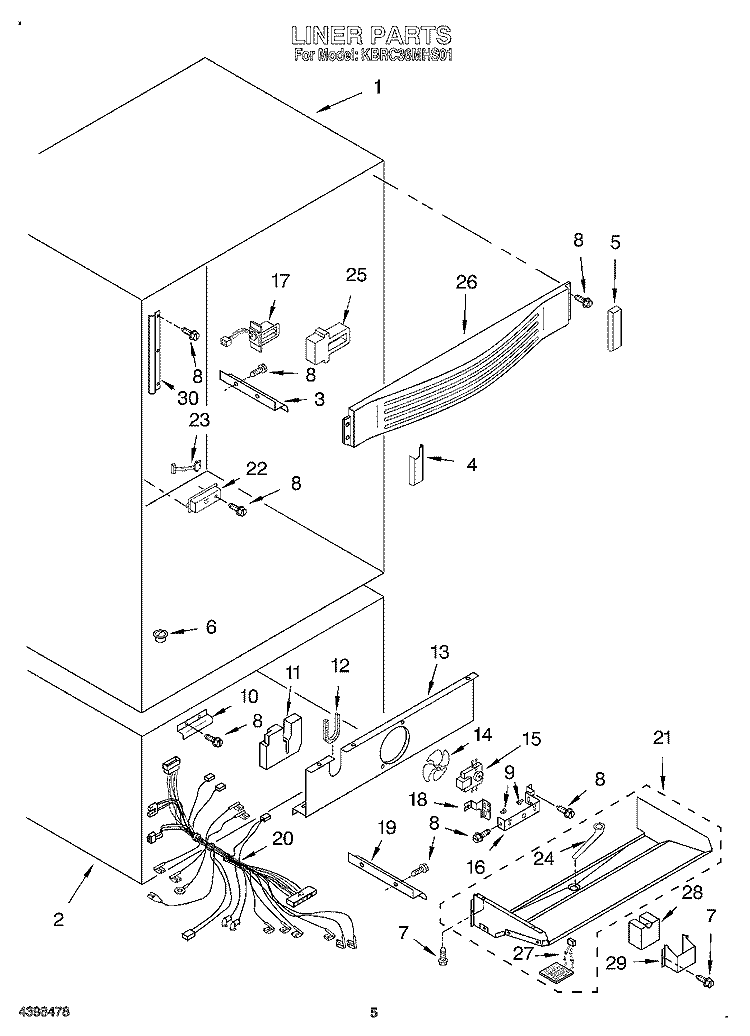 LINER Diagram and Parts List for KBRC36MHS01  KitchenAid Refrigerator