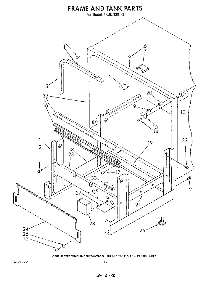 FRAME AND TANK Diagram and Parts List for 4KUDI220T2  KitchenAid Dishwasher