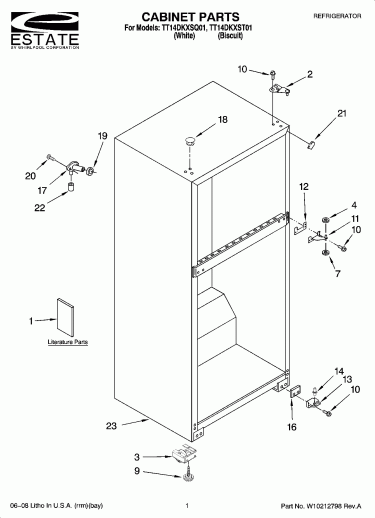 CABINET PARTS Diagram and Parts List for TT14DKXST01  Estate Refrigerator