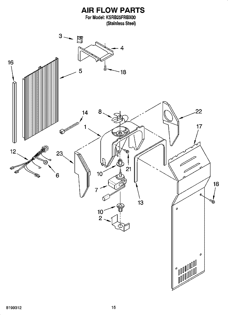 AIR FLOW PARTS Diagram and Parts List for KSRB25FRBX00  KitchenAid Refrigerator