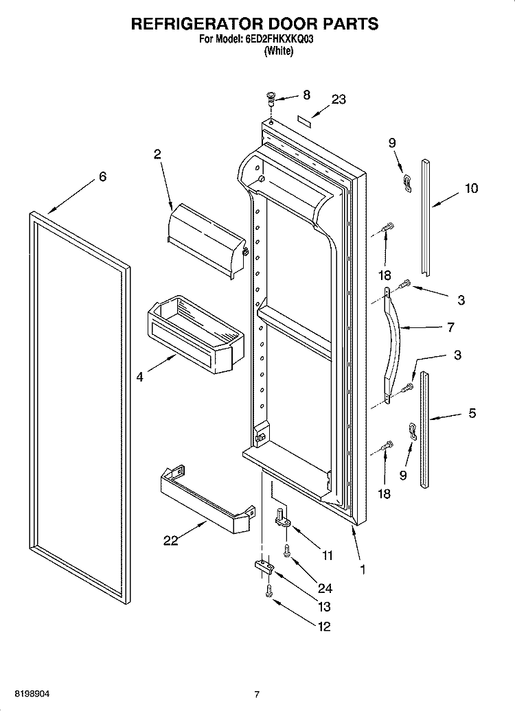 REFRIGERATOR DOOR PARTS Diagram and Parts List for 6ED2FHKXKQ03  Whirlpool Refrigerator