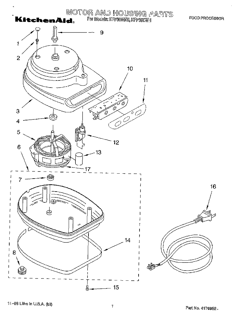 SECTION Diagram and Parts List for KFP350WH  KitchenAid Food Processor