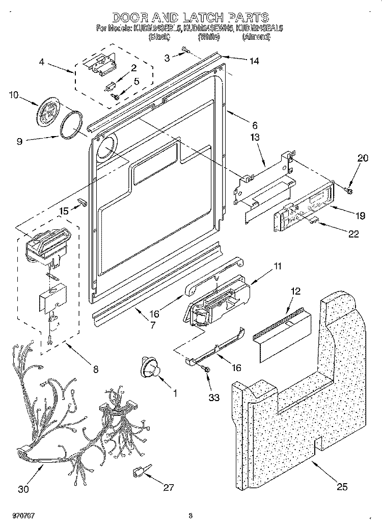 DOOR AND LATCH Diagram and Parts List for KUDM24SEAL5  KitchenAid Dishwasher