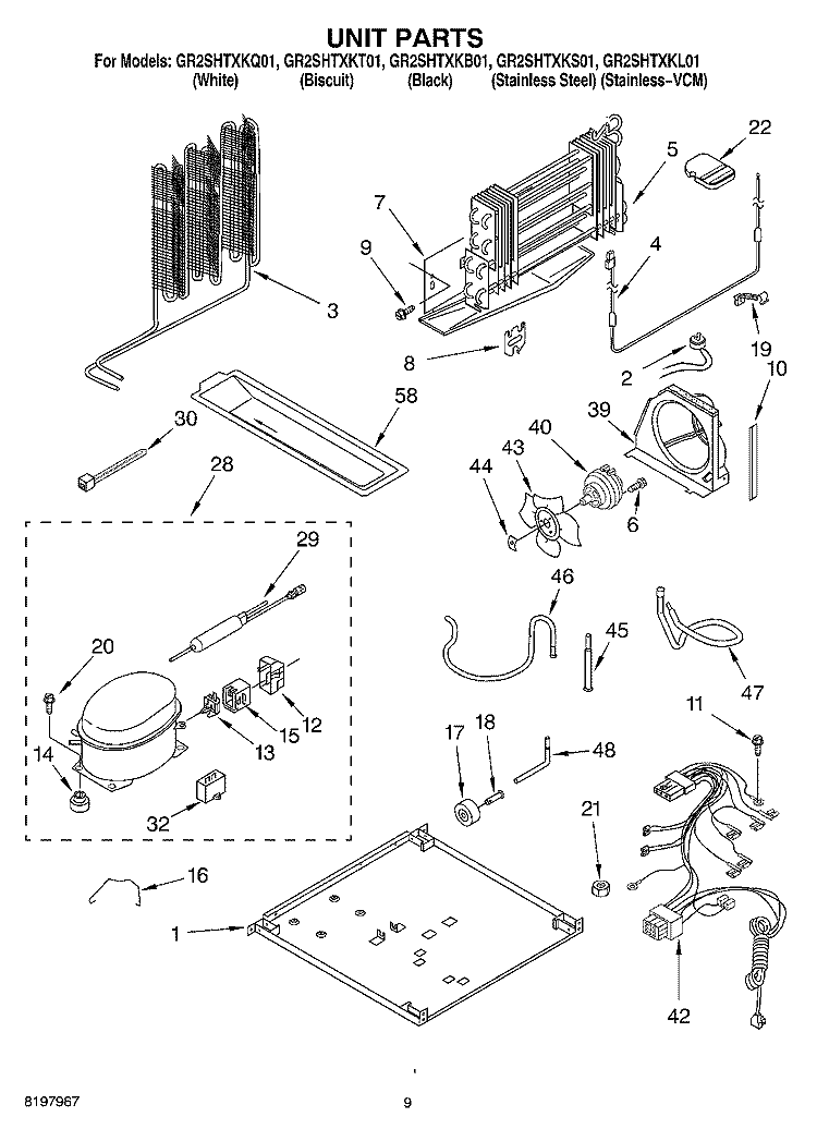 UNIT Diagram and Parts List for GR2SHTXKL01  Whirlpool Refrigerator