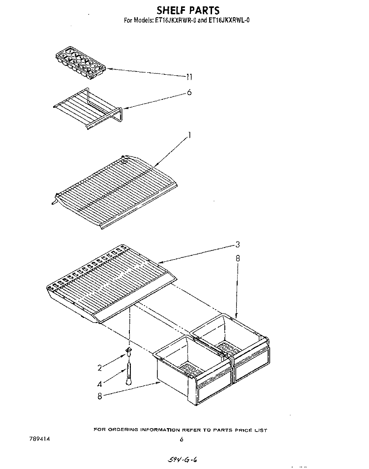 SHELF Diagram and Parts List for ET16JKXRWR0  Whirlpool Refrigerator