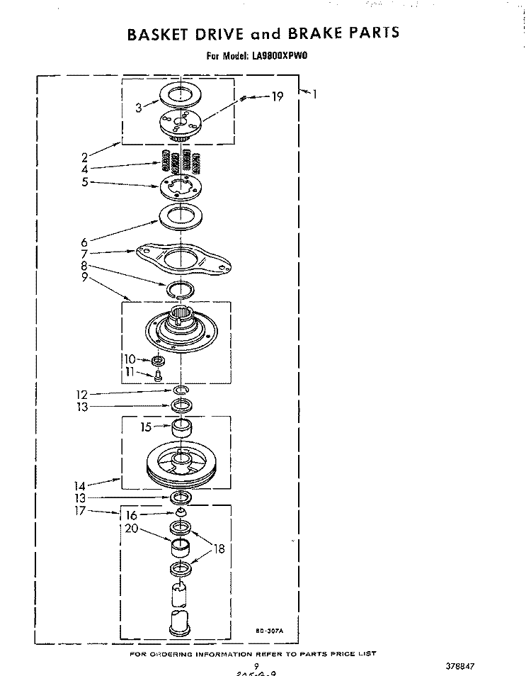 BASKET DRIVE AND BRAKE Diagram and Parts List for LA9800XPW0  Whirlpool Washer