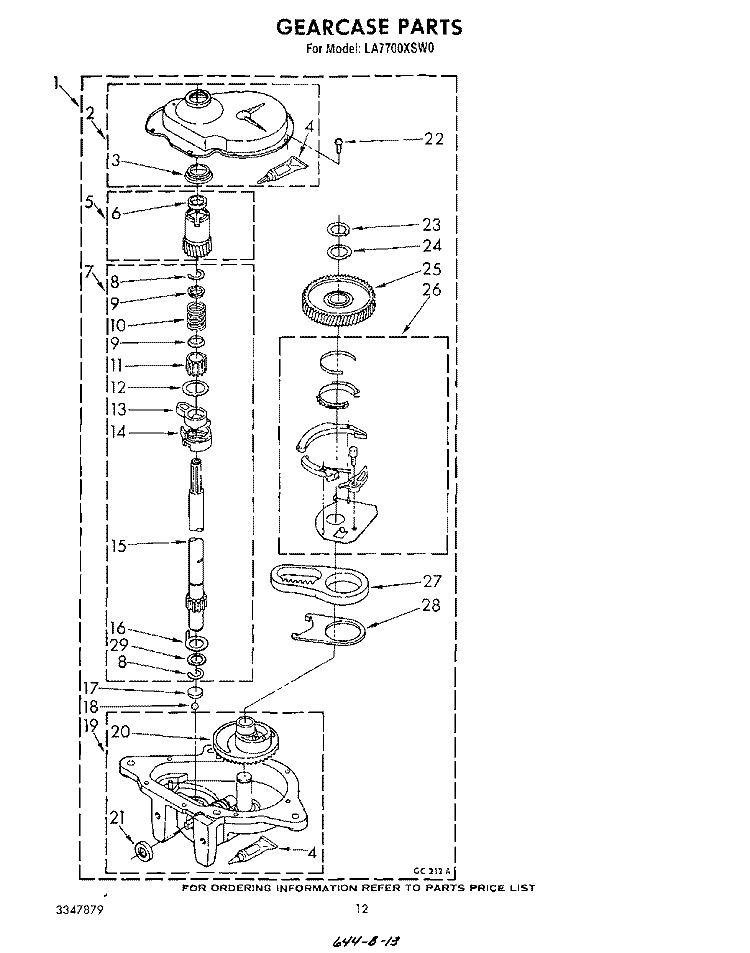 GEARCASE Diagram and Parts List for LA7700XSW0  Whirlpool Washer