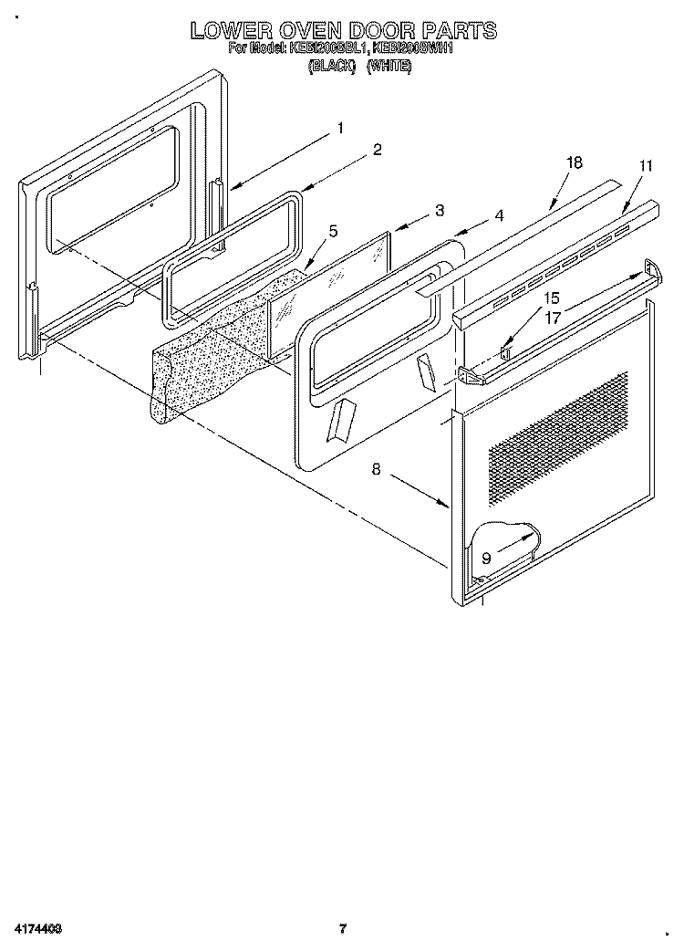LOWER OVEN DOOR Diagram and Parts List for KEBI200BBL1  KitchenAid Wall Oven