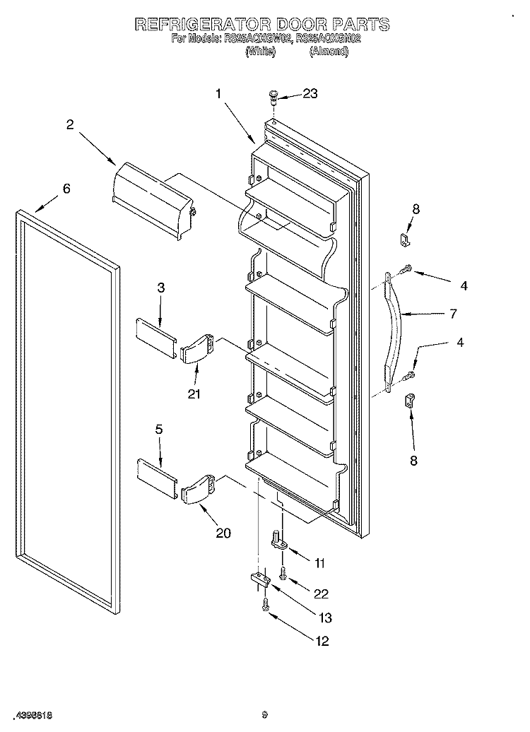 REFRIGERATOR DOOR Diagram and Parts List for RS25AQXGW02  Roper Refrigerator