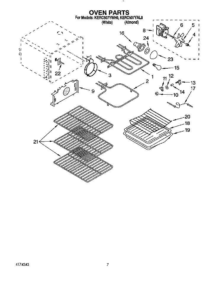 OVEN Diagram and Parts List for KERC507YAL0  KitchenAid Range