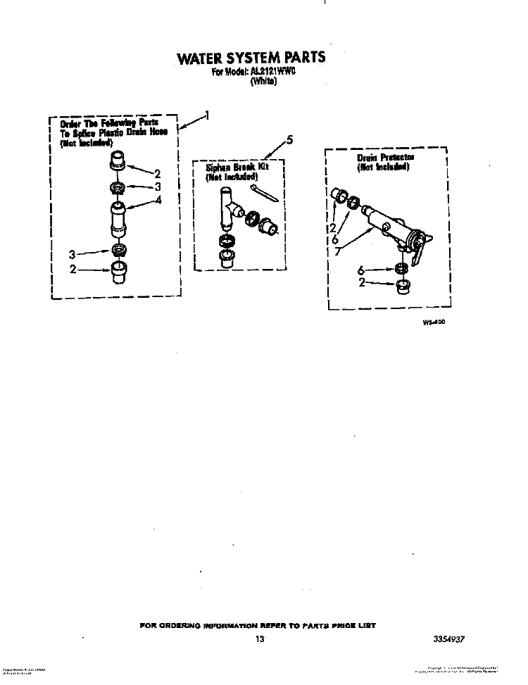 WATER SYSTEM Diagram and Parts List for AL2121WW0  Whirlpool Washer