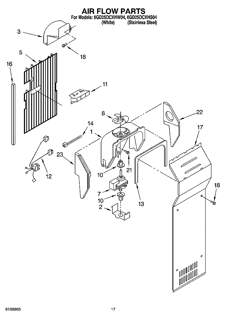 AIR FLOW PARTS Diagram and Parts List for 6GD25DCXHW04  Whirlpool Refrigerator
