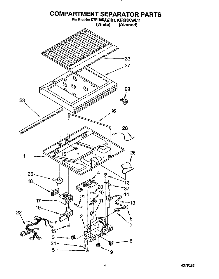 COMPARTMENT SEPARATOR Diagram and Parts List for KTRI18KAAL11  Whirlpool Refrigerator