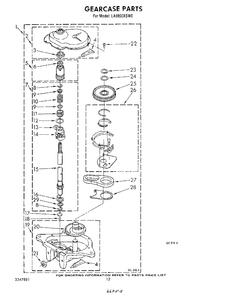 GEARCASE Diagram and Parts List for LA5950XSW0  Whirlpool Washer