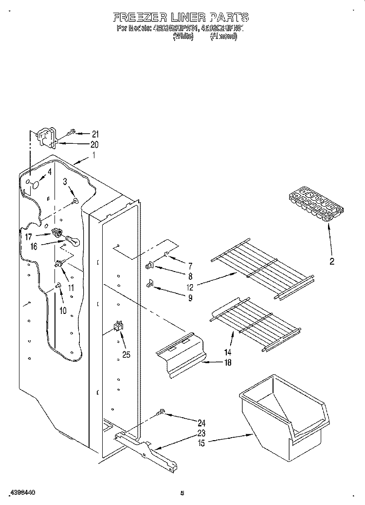 FREEZER LINER Diagram and Parts List for 4ED20ZKIFW01  Whirlpool Refrigerator