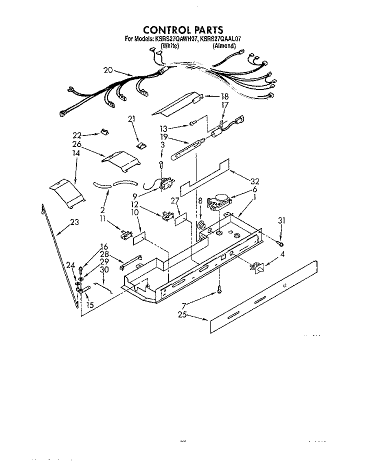 CONTROL Diagram and Parts List for KSRS27QAWH07  KitchenAid Refrigerator
