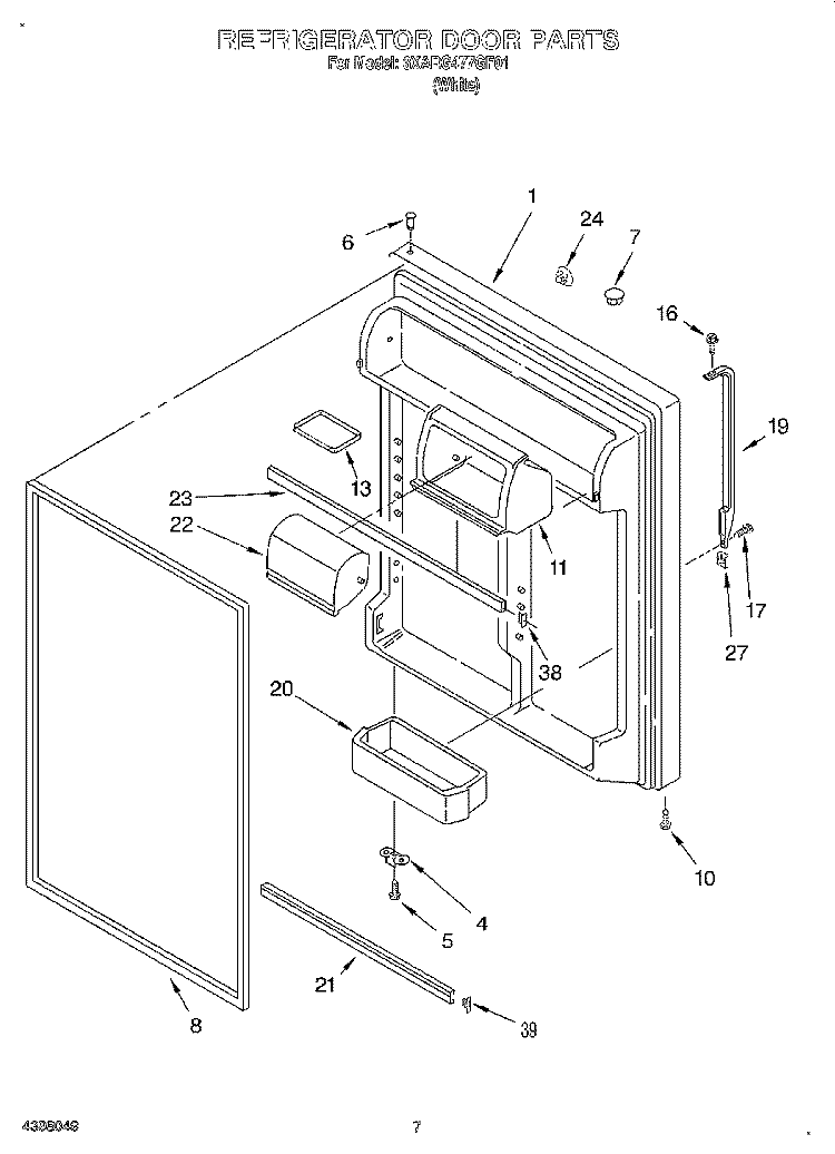 REFRIGERATOR DOOR Diagram and Parts List for 3XARG477GF01  Whirlpool Refrigerator