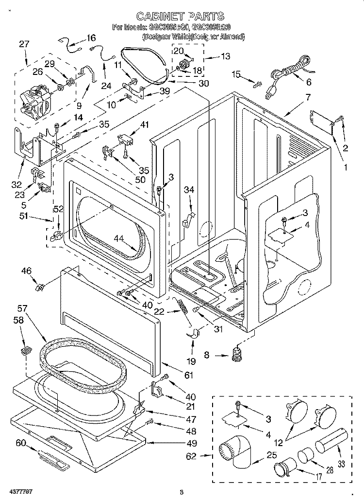 CABINET Diagram and Parts List for GGC9858EQ0  Whirlpool Dryer